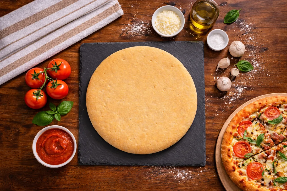 Pizza base with toppings